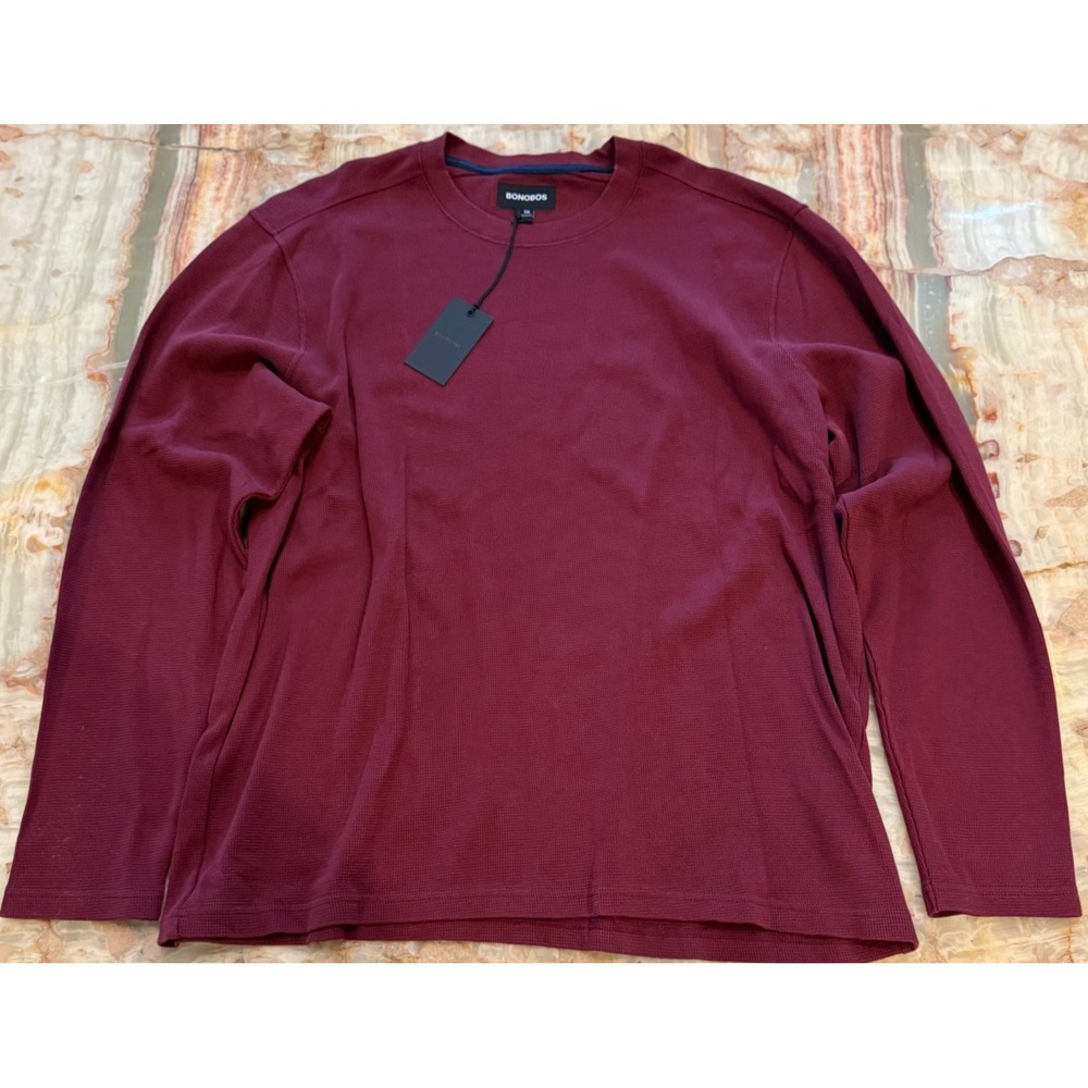 Bonobos‎ Mens Pullover Sweater Cherry Red Waffle Crew Neck Long Sleeve 2XL NWT